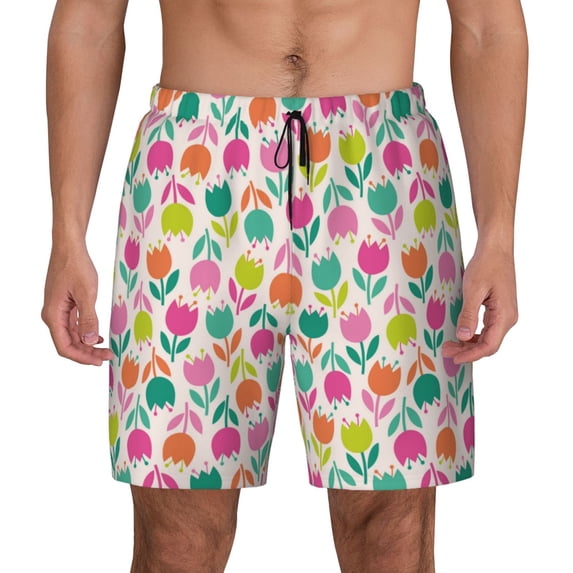 Balery Tulips Flowers Mens Swim Trunks Swim Shorts for Men Quick Dry Inseam Beach Shorts with Compression Liner Pocket-Large
