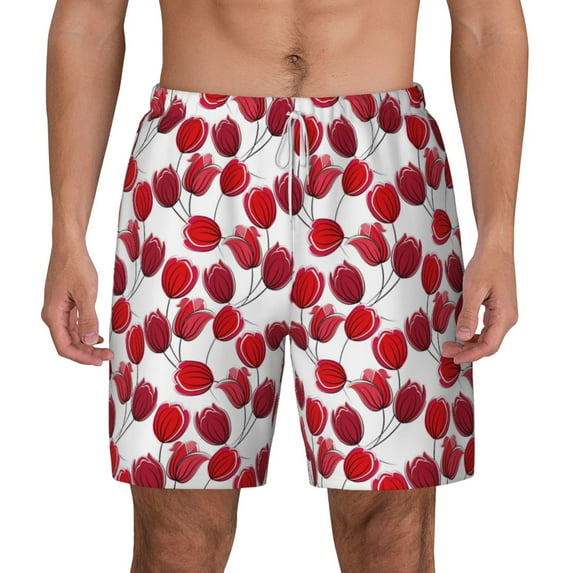 Balery Tulips Flowers Mens Swim Trunks Swim Shorts for Men Quick Dry Inseam Beach Shorts with Compression Liner Pocket-Large