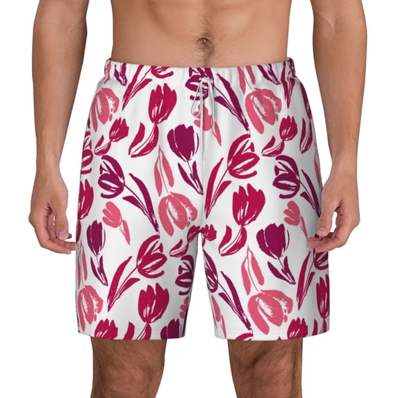 Balery Tulips Flowers Mens Swim Trunks Swim Shorts for Men Quick Dry Inseam Beach Shorts with Compression Liner Pocket-XX-Large