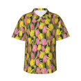thumbnail image 1 of Balery Tulips Flowers Print Men's Hawaiian Shirts Short Sleeve Beach Shirt Relaxed Fit Vacation Button Down Shirts-, 1 of 9