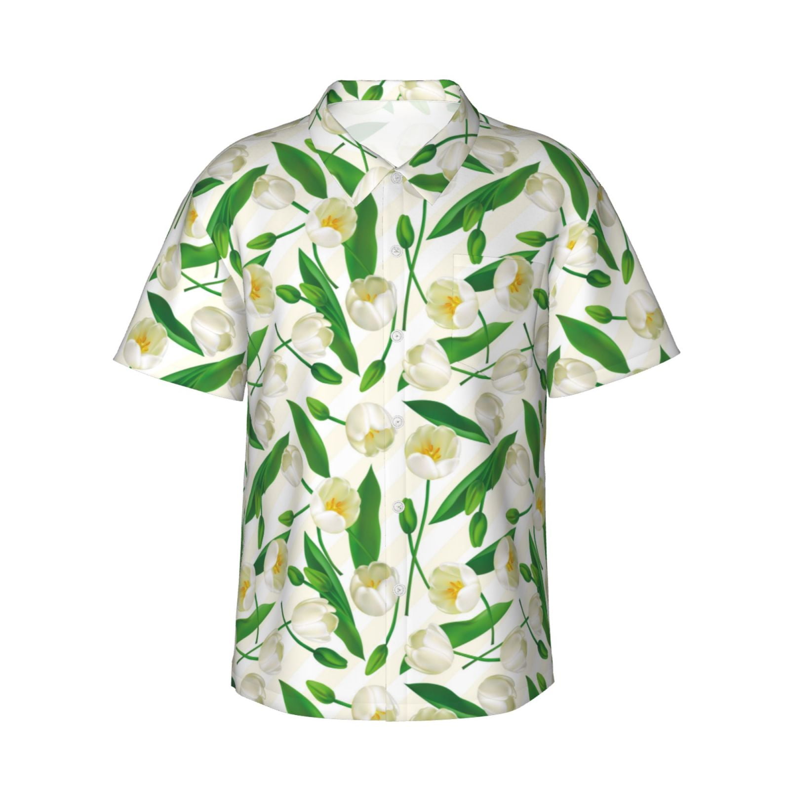 Balery Tulips Flowers Print Men's Hawaiian Shirts Short Sleeve Beach