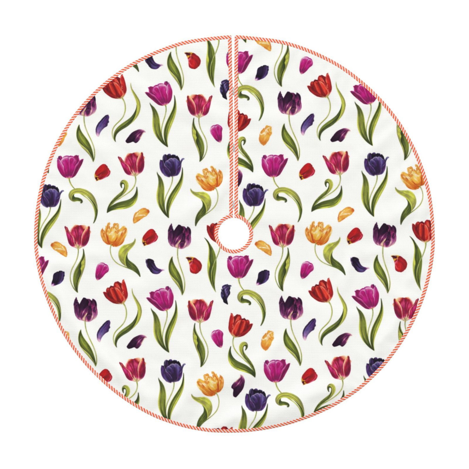 Balery Tulips Flowers Printed Christmas Tree Skirt , Merry Christmas