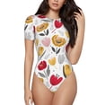 thumbnail image 1 of Balery Tulips Flowers Women's Short Sleevee Crew Neck Bodysuit Tops Short Sleeve Tops Basic-Large, 1 of 9