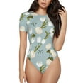 thumbnail image 1 of Balery Tulips Flowers Women's Short Sleevee Crew Neck Bodysuit Tops Short Sleeve Tops Basic-XX-Large, 1 of 9