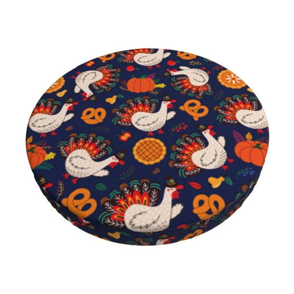 Balery Turkey And Thanksgiving Round Bar Stool Seat Covers Velvet Fabric Adjustable Protects from Scratches and Stains for 14-17 Inch Chair-12 inch