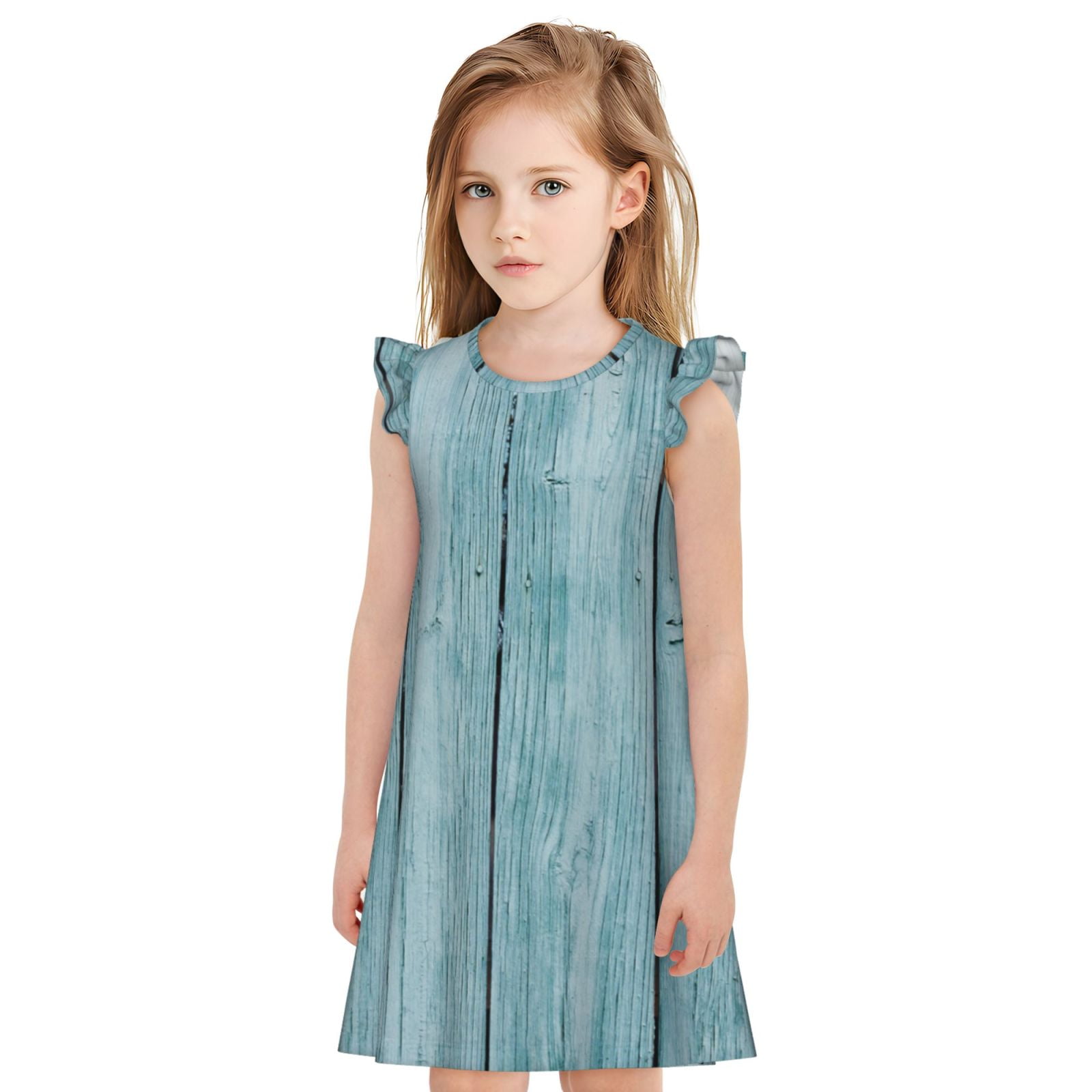 Balery Turquoise Wooden1 Pattern Princess Nightgown for Girls Flutter