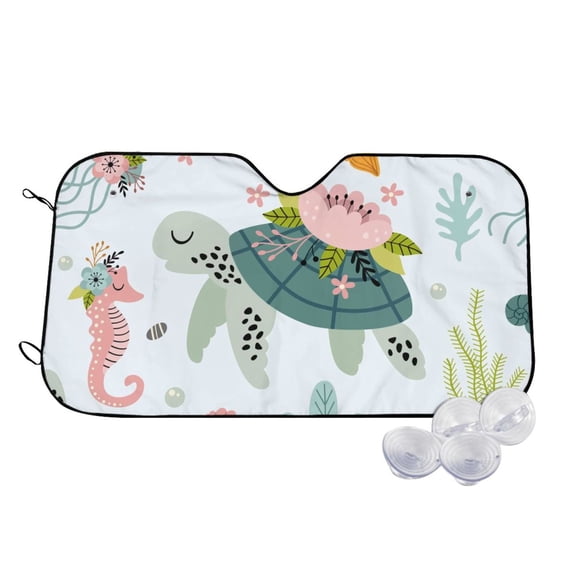Balery Turtle And Sea Life Windshield Sun Shade, Car Front Window Sunshade Cover ,Automotive Interior Portected Blocks Uv Rays For Car Pickup Truck Suv Accessories- Small