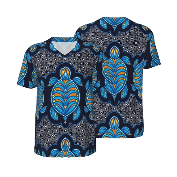 Balery Turtle Baseball Jersey for Men Casual Button Down Shirts Short Sleeve Active Team Sports Uniform-Small