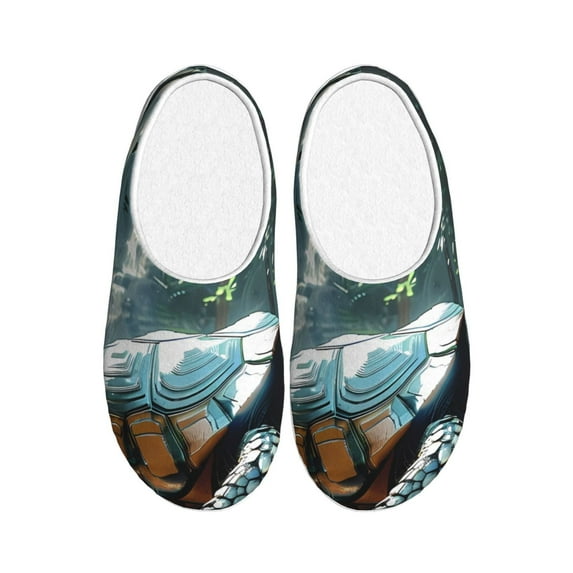 Balery Turtle In Jungle Waterfall Pattern Women's Fuzzy Memory Foam Slippers Fluffy Winter House Shoes Indoor and Outdoor-39/40