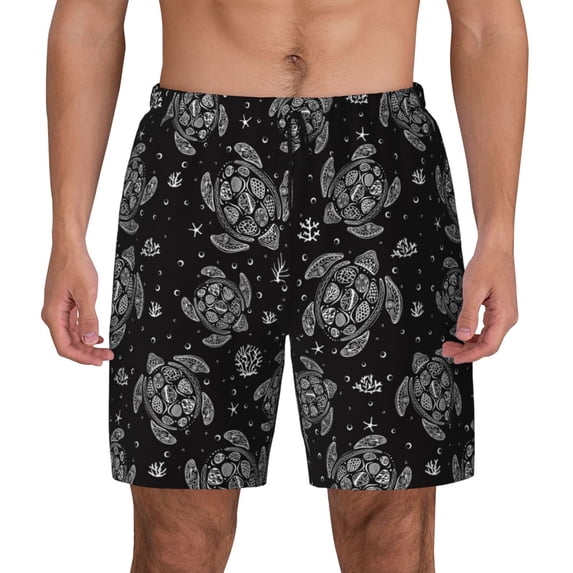 Balery Turtle Mens Swim Trunks Swim Shorts for Men Quick Dry Inseam Beach Shorts with Compression Liner Pocket-3X-Large