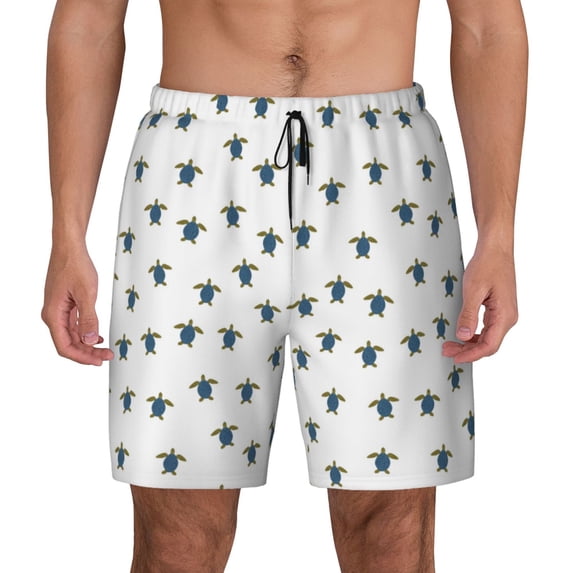 Balery Turtle Mens Swim Trunks Swim Shorts for Men Quick Dry Inseam Beach Shorts with Compression Liner Pocket-Large