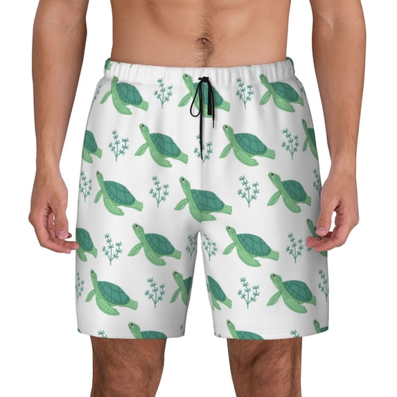 Balery Turtle Mens Swim Trunks Swim Shorts for Men Quick Dry Inseam Beach Shorts with Compression Liner Pocket-Large