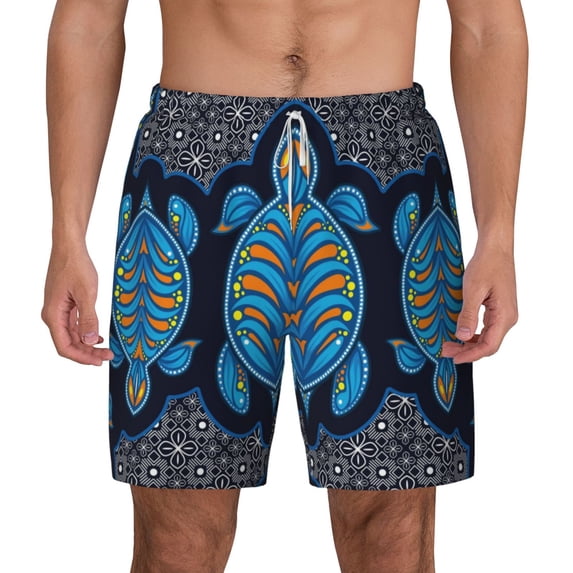 Balery Turtle Mens Swim Trunks Swim Shorts for Men Quick Dry Inseam Beach Shorts with Compression Liner Pocket-Medium
