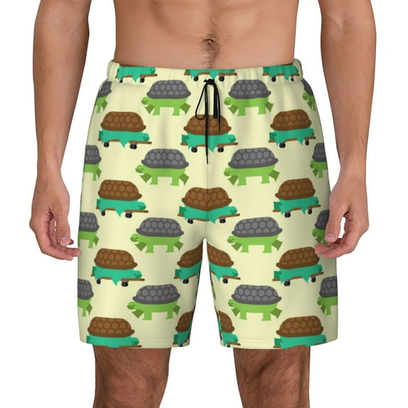Balery Turtle On Skateboard Mens Swim Trunks Swim Shorts for Men Quick Dry Inseam Beach Shorts with Compression Liner Pocket-Small