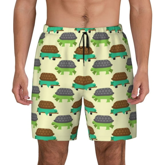 Balery Turtle On Skateboard Mens Swim Trunks Swim Shorts for Men Quick Dry Inseam Beach Shorts with Compression Liner Pocket-Small