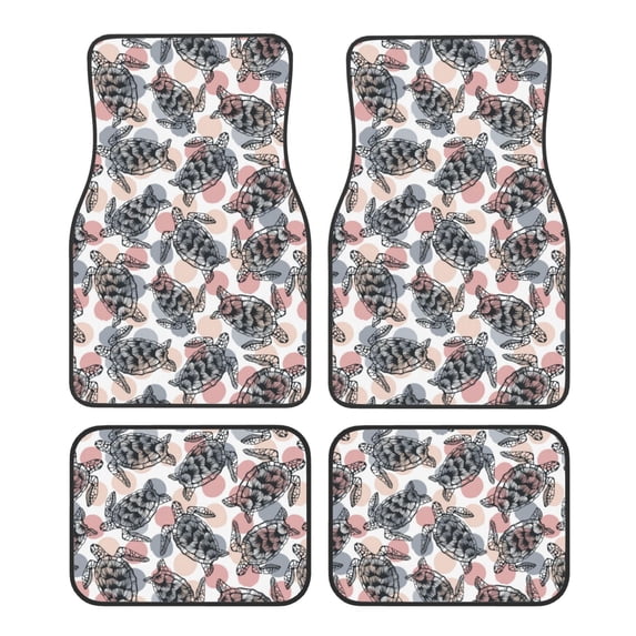 Balery Turtle Pattern 4-Piece Floor Mats, Heavy-Duty Rubber Liners, Anti-Slip Design, All-Season Automotive Protection, Vehicles, Cars, Trucks, and SUVs