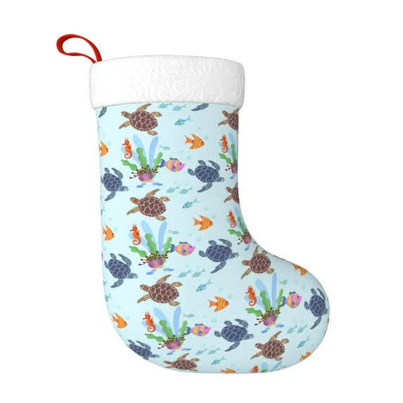 Balery Turtle Pattern Christmas Stockings with Initials, 18" Large Knit Christmas Stocking,Xmas Stocking for Kids, Holiday and Family Stocking