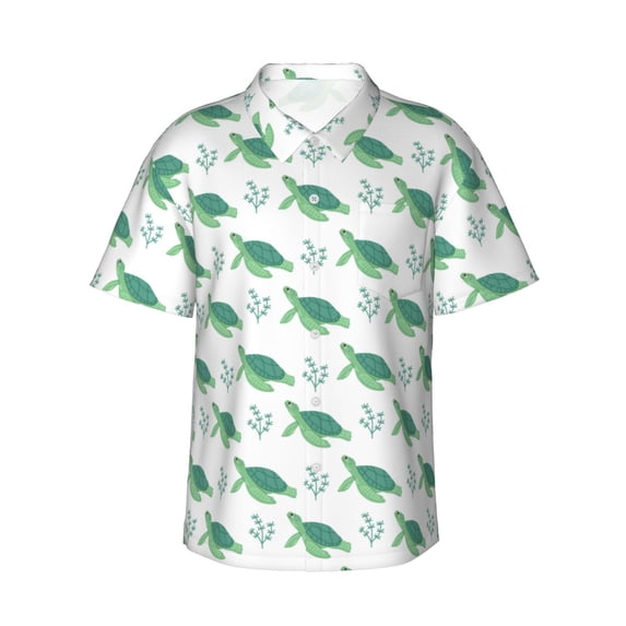 Balery Turtle Print Men's Hawaiian Shirts Short Sleeve Beach Shirt Relaxed Fit Vacation Button Down Shirts-3X-Large