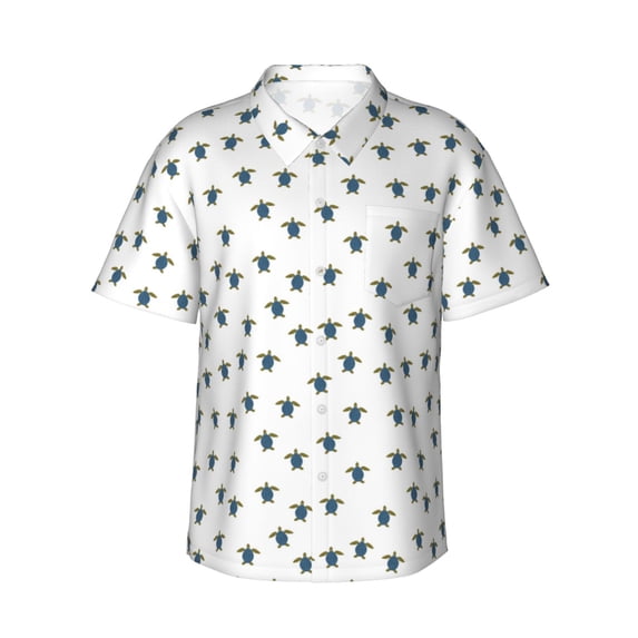 Balery Turtle Print Men's Hawaiian Shirts Short Sleeve Beach Shirt Relaxed Fit Vacation Button Down Shirts-X-Large