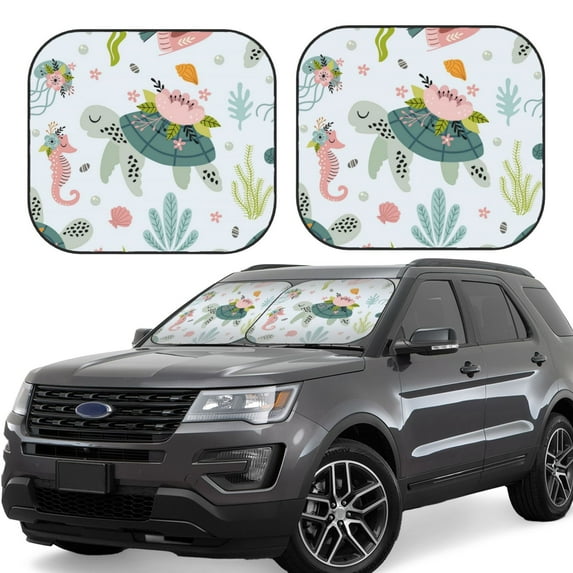 Balery Turtle And Sea Life Sun Shield 2 Pack For Car Front Windows Foldable Sun Visor Protector Blocks Max Uv Rays And Keeps Your Vehicle Cool For Most Sedans Suv Truck