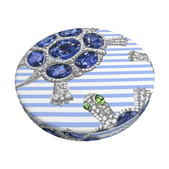 Balery Turtle With Blue Stones Velvet Round Bar Chair Cushion Cover Adjustable, Protects From Scratches And Stains, Soft & Washable Ideal For Wooden And Metal Stools - 14 Inch