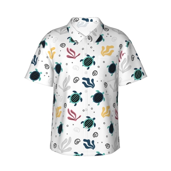 Balery Turtles And Corals Print Men's Hawaiian Shirts Short Sleeve Beach Shirt Relaxed Fit Vacation Button Down Shirts-X-Large