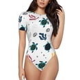 thumbnail image 1 of Balery Turtles And Corals Women's Short Sleevee Crew Neck Bodysuit Tops Short Sleeve Tops Basic-X-Large, 1 of 9