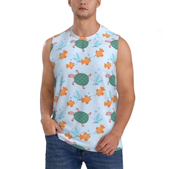 Balery Turtles And Goldfish Men's Sleeveless Muscle Shirts Workout Tank Top, Moisture Wicking, Odor Protection-3X-Large