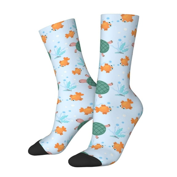 Balery Turtles And Goldfish Pattern Crew Socks Unisex– Soft & Breathable Socks for Men & Women, One-Size Fits Most (US 5-11), Comfortable & Durable for Daily Wear