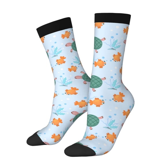 Balery Turtles And Goldfish Pattern Crew Socks Unisex– Soft & Breathable Socks for Men & Women, One-Size Fits Most (US 5-11), Comfortable & Durable for Daily Wear