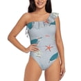 thumbnail image 1 of Balery Turtles And Shells One Shoulder Swimsuits for Women Ruffle Swimsuits Tummy Control One Shoulder Bathing Suits-Large, 1 of 8