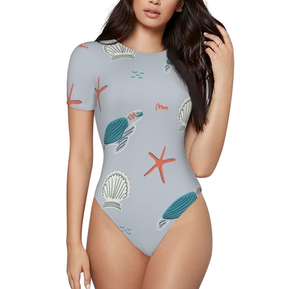 Balery Turtles And Shells Women's Short Sleevee Crew Neck Bodysuit Tops Short Sleeve Tops Basic-Large