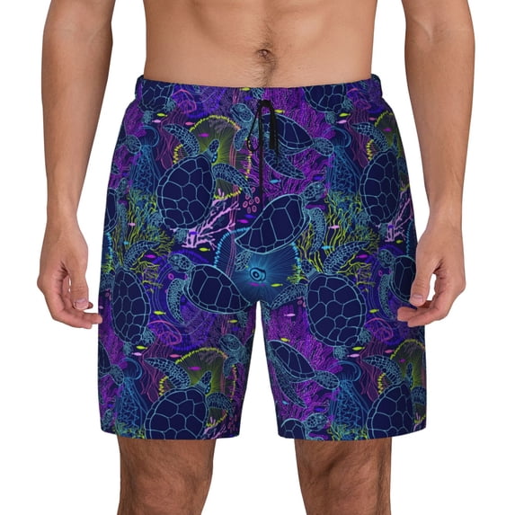 Balery Turtles Mens Swim Trunks Swim Shorts for Men Quick Dry Inseam Beach Shorts with Compression Liner Pocket-Small