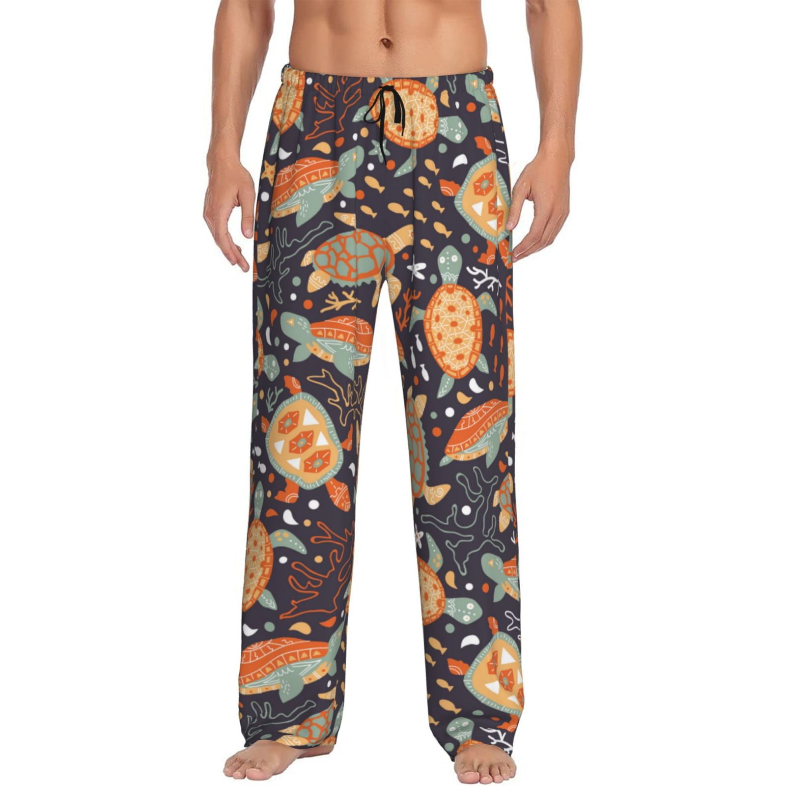 Balery Turtles and Sea Plants print Men's Pajama Pants,Ultra