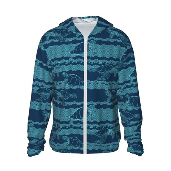 Balery Turtles and Waves Men's Women's UPF 50  Sun Protection Lightweight Hoodie Performance Long Sleeve Shirt for Fishing Running-3X-Large