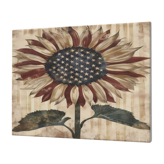 Balery USA Sunflower Flag Pattern Canvas Decorative Picture – 30x40in Premium Wall Art, Modern Canvas Print for Home Decor（Horizontal）