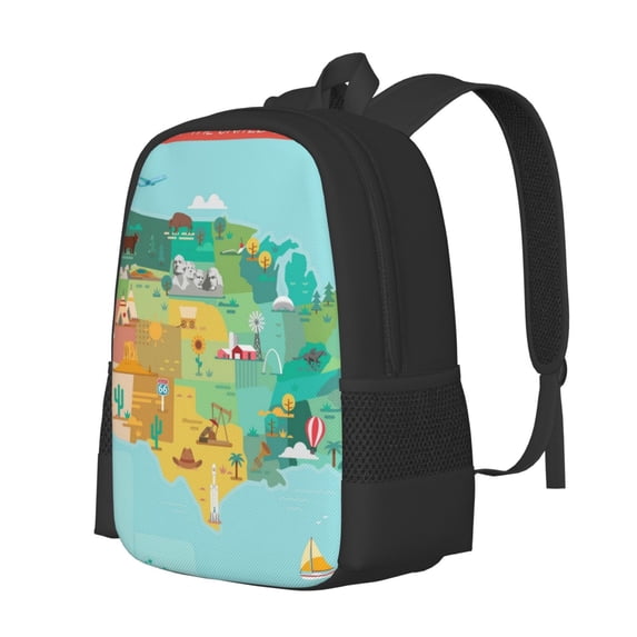 Balery USA Tourist Map Backpack for Men and Women - Durable 600D Oxford Cloth -Large Capacity, Water-Resistant School, Travel, and Hiking Bag