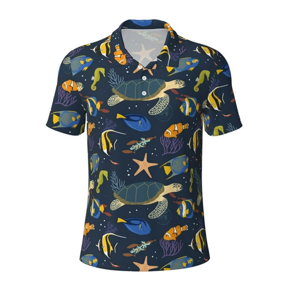 Balery Undersea Animals Printed Men’s Short Sleeve Polo Shirt, Midweight Men's Shirt,Golf Polo shirts -Medium