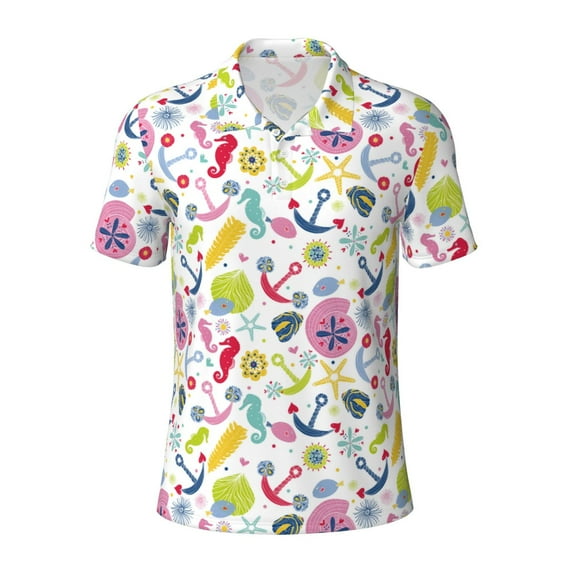 Balery Undersea Seahorse Printed Men’s Short Sleeve Polo Shirt, Midweight Men's Shirt,Golf Polo shirts -XX-Large