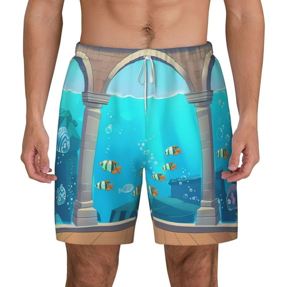 Balery Underwater Aquarium Arches Mens Swim Trunks Swim Shorts for Men Quick Dry Inseam Beach Shorts with Compression Liner Pocket-Large