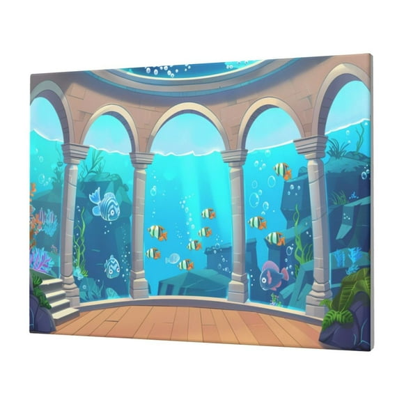 Balery Underwater Aquarium Arches Pattern Canvas Decorative Picture  30x40in Premium Wall Art, Modern Canvas Print for Home DecorHorizontal