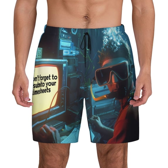 Balery Underwater Office Diver Mens Swim Trunks Swim Shorts for Men Quick Dry Inseam Beach Shorts with Compression Liner Pocket-Small