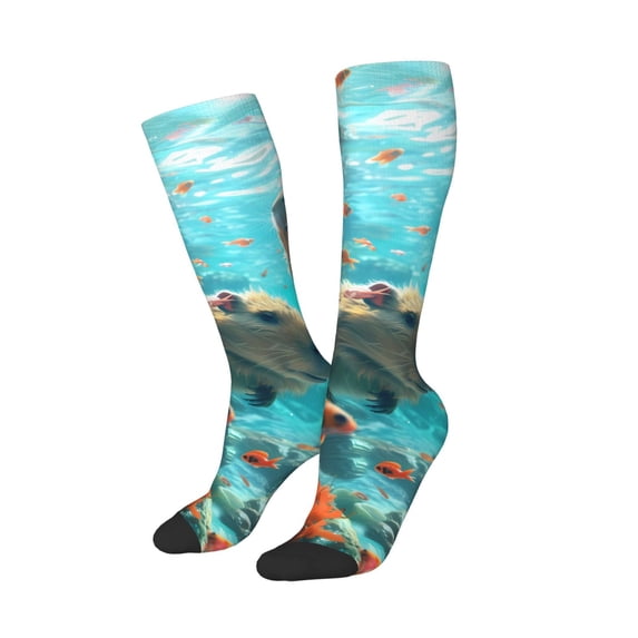 Balery Underwater Swimming Guinea Pig Printed Novelty Socks Men's Women's Crew Socks Sports Socks Knee High Socks Cotton Socks Quirky and Cool Socks