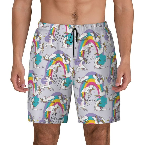 Balery Unicorn DoingYoga Mens Swim Trunks Swim Shorts for Men Quick Dry Inseam Beach Shorts with Compression Liner Pocket-X-Large