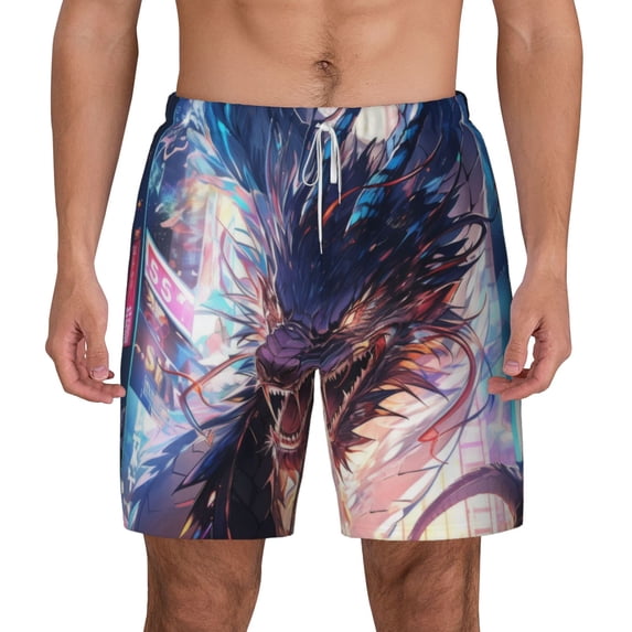 Balery Urban Style Colorful Dragon Mens Swim Trunks Swim Shorts for Men Quick Dry Inseam Beach Shorts with Compression Liner Pocket-Medium