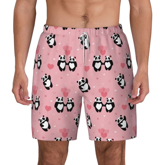 Balery Valentine'S Day Panda Mens Swim Trunks Swim Shorts for Men Quick Dry Inseam Beach Shorts with Compression Liner Pocket-XX-Large
