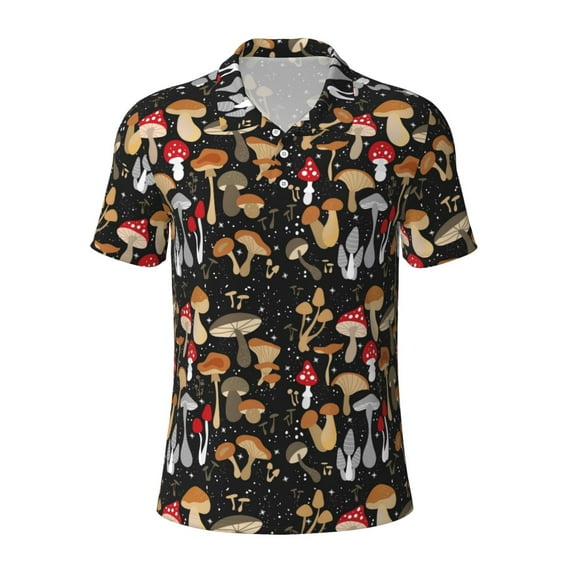 Balery Various Mushrooms Printed Men’s Short Sleeve Polo Shirt, Midweight Men's Shirt,Golf Polo shirts -XX-Large