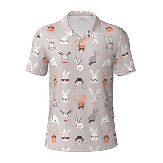 Balery Various Rabbits Printed Men’s Short Sleeve Polo Shirt, Midweight Men's Shirt,Golf Polo shirts -XX-Large