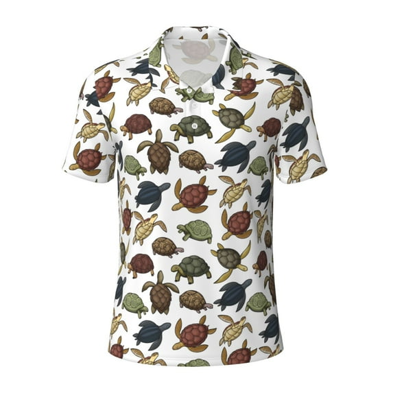 Balery Various Turtle Printed Men’s Short Sleeve Polo Shirt, Midweight Men's Shirt,Golf Polo shirts -4X-Large