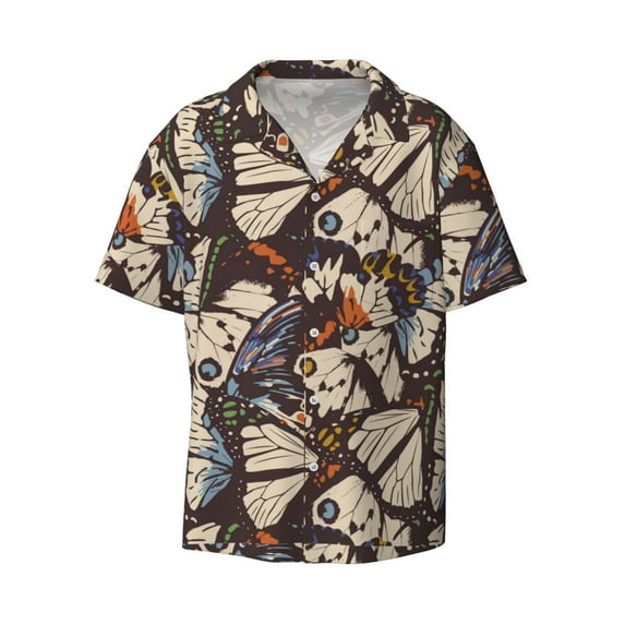 Balery Vector Butterflies Men's Casual Button Down Shirt Short Sleeve Textured Summer Cuban Beach Shirts-XX-Large